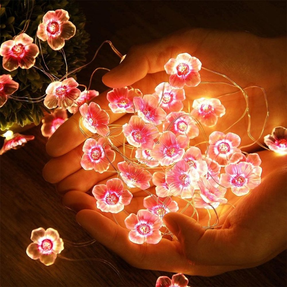 Cherry Blossom Flower String Lights 13 Feet 40 LEDs USB and Battery Operated